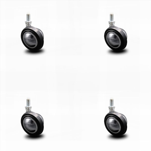 2.25 Inch Bright Chrome Soft Tread Ball Caster - 3/8 Inch Threaded Stem, 4PK